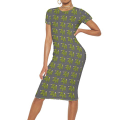 Womens Short Sleeve Dress Casual All Over Print Tshirt Long Dresses