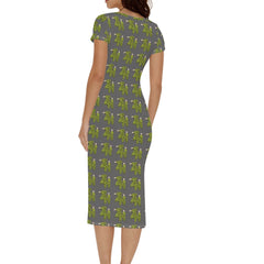 Womens Short Sleeve Dress Casual All Over Print Tshirt Long Dresses