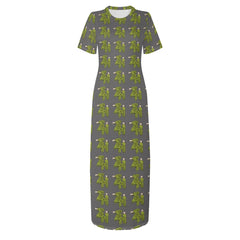 Womens Short Sleeve Dress Casual All Over Print Tshirt Long Dresses