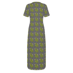 Womens Short Sleeve Dress Casual All Over Print Tshirt Long Dresses