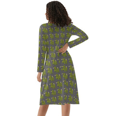 Womens V-Neck Long Sleeve Ruffle Dress