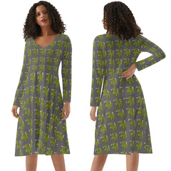 Womens V-Neck Long Sleeve Ruffle Dress