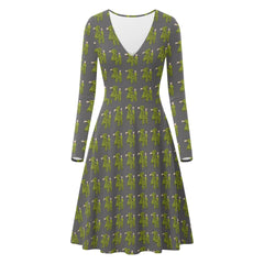 Womens V-Neck Long Sleeve Ruffle Dress