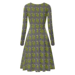 Womens V-Neck Long Sleeve Ruffle Dress