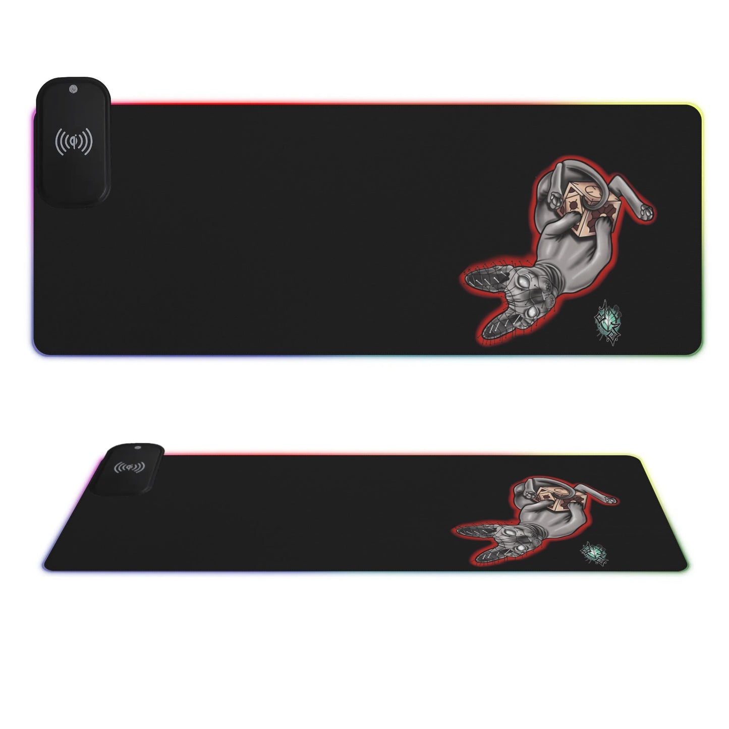 Acupuncture Cat - By Jade Zombie - Wireless Charging - RGB Desk Pad Gaming Led Mouse Pad