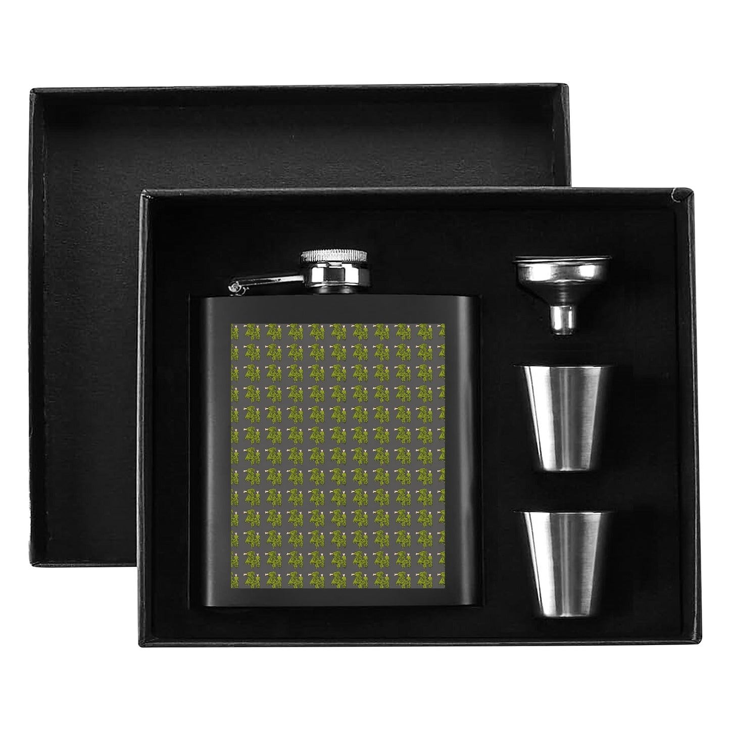 Personalized Hip Flask Set 7oz Black Stainless Steel with A Gift Box